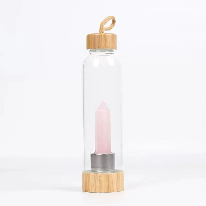 Kristallwasserflasche mit Rosenquarz