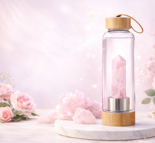 Kristallwasserflasche mit Rosenquarz